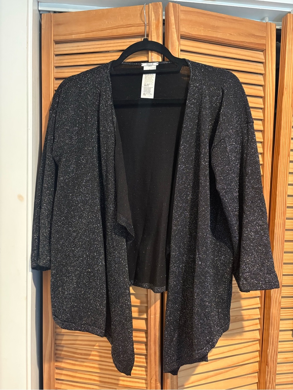 Wolford Black Shimmer Virgin Wool Knit Open Front Cardigan Wrap Jacket Small